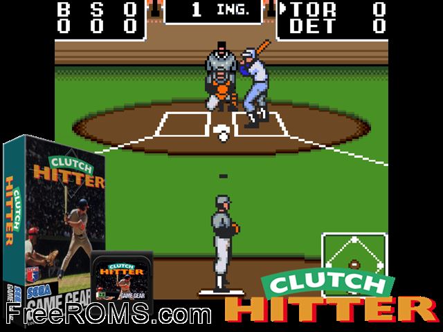 Clutch Hitter Game Gear game showing 3D box cover and gameplay screenshot